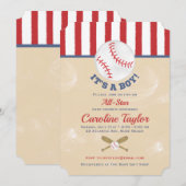 Baseball Baby shower Invitation Ticket Style Kaart (Voorkant / Achterkant)