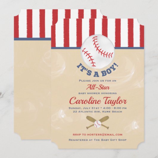 Baseball Baby shower Invitation Ticket Style Kaart (Voorkant / Achterkant)