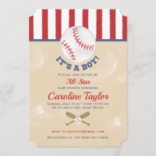Baseball Baby shower Invitation Ticket Style Kaart