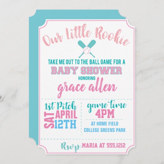 BASEBALL BABY SHOWER INVITE KAART (Voorkant / Achterkant)