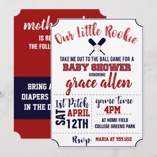 BASEBALL BABY SHOWER INVITE KAART (Voorkant / Achterkant)