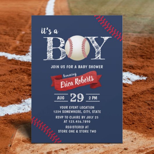 Baseball-Baby shower Navy Blue Boy Kaart