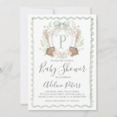 Baseball Baby shower Preppy Boy Gingham Sage Green Kaart (Voorkant)