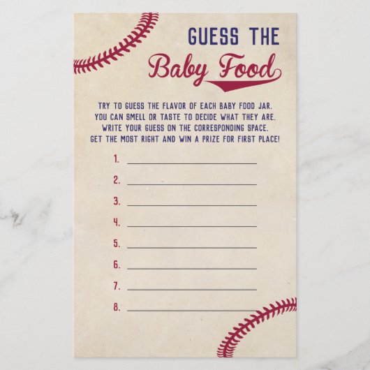 Baseball-Baby shower raad het Baby Food Game Flyer (Voorkant)