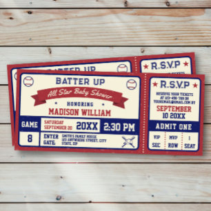 Baseball Baby shower Ticket Invitation Kaart