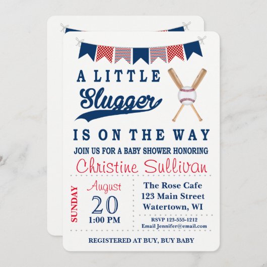 Baseball Baby shower Uitnodiging (Voorkant / Achterkant)