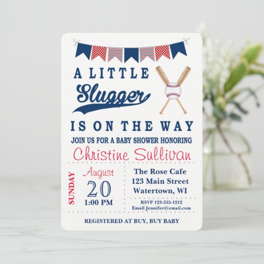  Baseball Baby shower Uitnodiging (Staand voorkant)