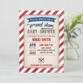 Baseball Baby shower Uitnodiging  Red Blue (Staand voorkant)