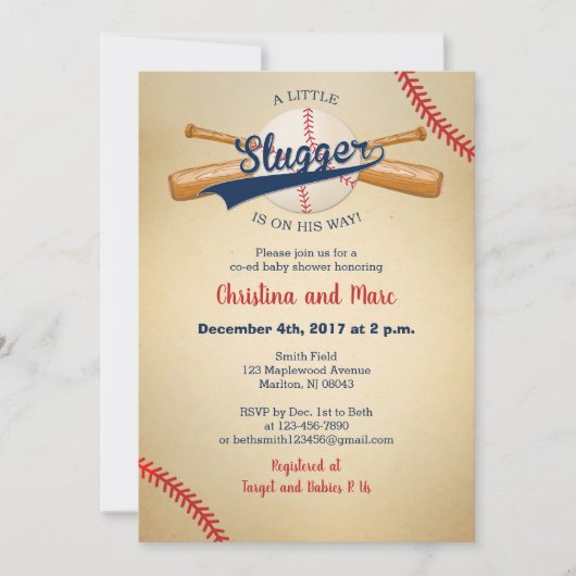 Baseball Baby Shower-uitnodigingen - Kleine sloppe Kaart (Voorkant)