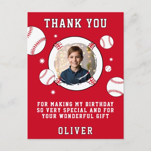 Baseball bal thema verjaardag foto Dank u Briefkaart (Voorkant)