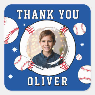 Baseball bal thema verjaardag foto Dank u Vierkante Sticker