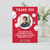 Baseball bal thema verjaardagsfeest foto bedankkaart (Staand voorkant)