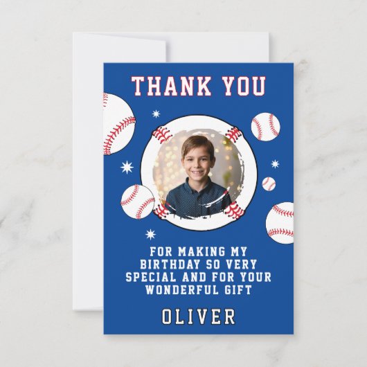 Baseball bal thema verjaardagsfeest foto bedankkaart (Voorkant)