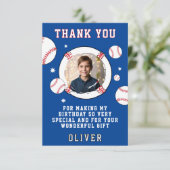 Baseball bal thema verjaardagsfeest foto bedankkaart (Staand voorkant)