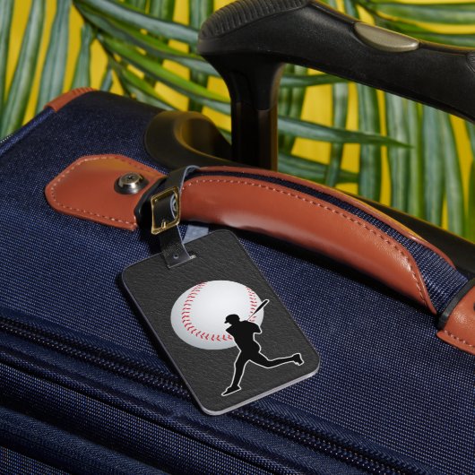 Baseball - Ball and Player silhouette Name Address Bagagelabel (Voorkant Insitu 1)