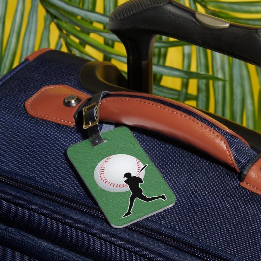 Baseball - Ball and Player silhouette Name Address Bagagelabel (Voorkant Insitu 1)