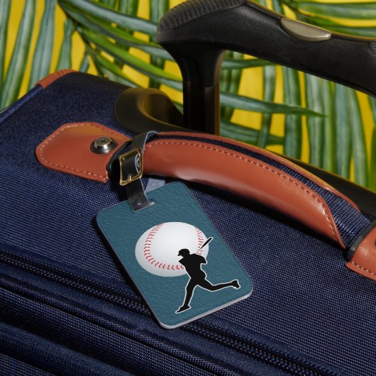 Baseball - Ball and Player silhouette Name Address Bagagelabel (Voorkant Insitu 1)