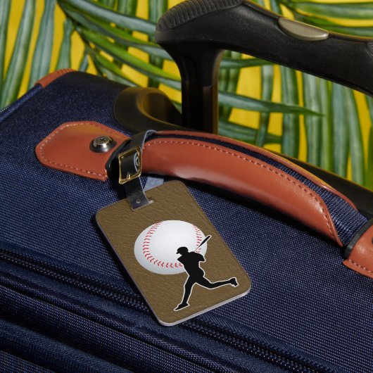 Baseball - Ball and Player silhouette Name Address Bagagelabel (Voorkant Insitu 1)