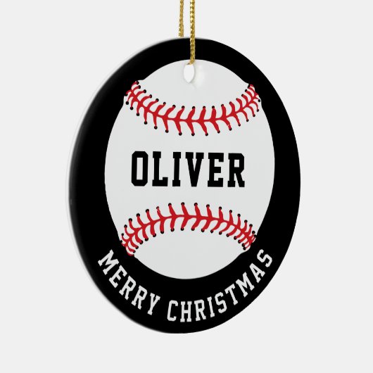 Baseball Ball Custom Name Vrolijk Kerstfeest Keramisch Ornament (Rechts)