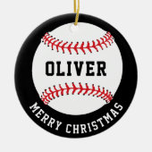 Baseball Ball Custom Name Vrolijk Kerstfeest Keramisch Ornament (Voorkant)