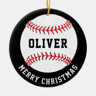 Baseball Ball Custom Name Vrolijk Kerstfeest Keramisch Ornament