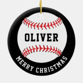 Baseball Ball Custom Name Vrolijk Kerstfeest Keramisch Ornament (Achterkant)