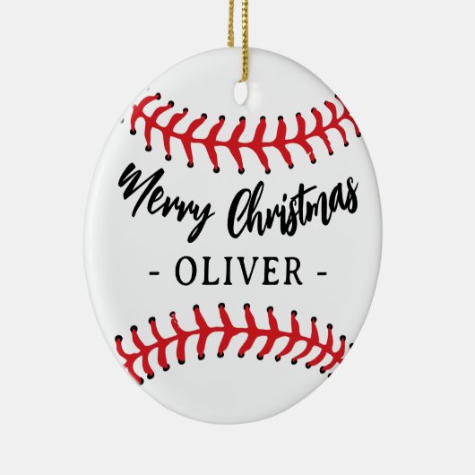 Baseball Ball Custom Name Vrolijk Kerstfeest Keramisch Ornament (Rechts)