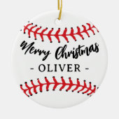 Baseball Ball Custom Name Vrolijk Kerstfeest Keramisch Ornament (Voorkant)