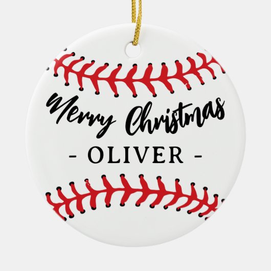 Baseball Ball Custom Name Vrolijk Kerstfeest Keramisch Ornament (Voorkant)