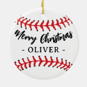 Baseball Ball Custom Name Vrolijk Kerstfeest Keramisch Ornament (Achterkant)
