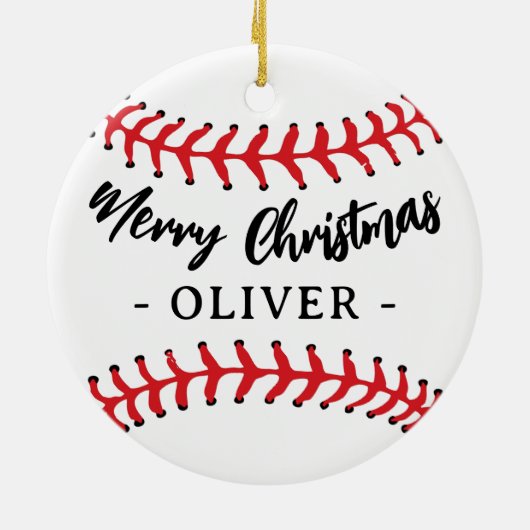 Baseball Ball Custom Name Vrolijk Kerstfeest Keramisch Ornament (Achterkant)