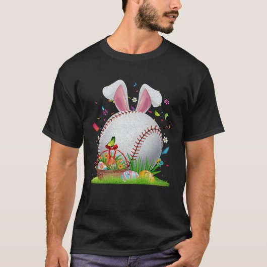 Baseball Ball Egg Bunny Ears Happy Easter Day Men  T-shirt (Voorkant)