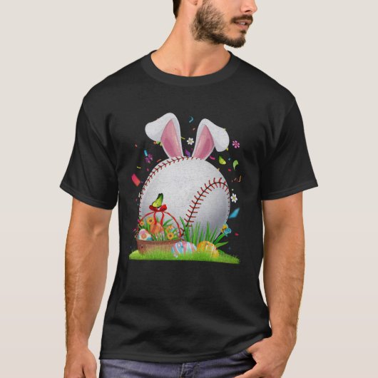 Baseball Ball Egg Bunny Ears Happy Paasdag Mannen T-shirt (Voorkant)