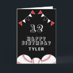 Baseball Ball Flags Sport Kids Verjaardag Kaart<br><div class="desc">Honkbal Bunting Flags Sports Kids Verjaardag Kaart. Het ontwerp heeft honkbalballen en verjaardagsfeestvlaggen in rode,  zwarte en witte kleuren. Voeg jouw namen,  leeftijd en tekst toe en maak je eigen verjaardagskaart. Geweldig voor jongens en meisjes die van voetbal houden.</div>