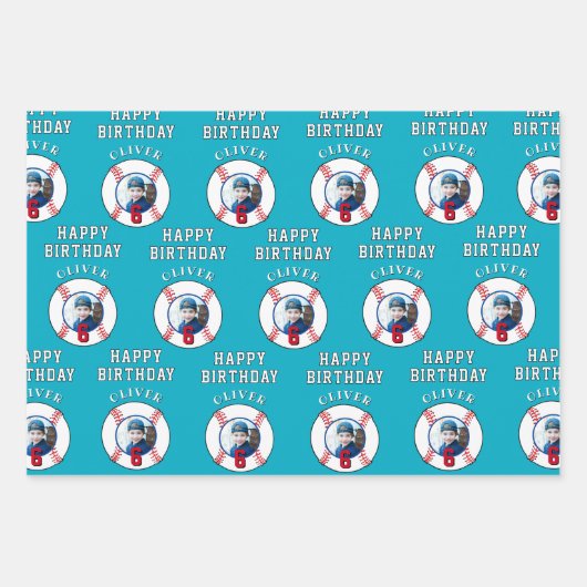 Baseball Ball Kids Birthday Photo Inpakpapier Vel (Voorkant 3)