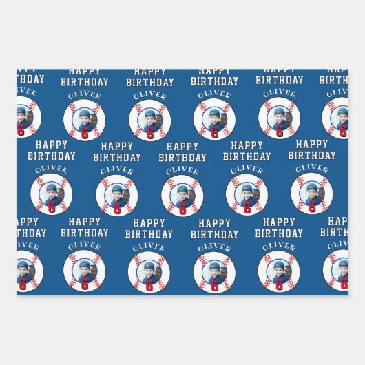 Baseball Ball Kids Birthday Photo Inpakpapier Vel (Voorkant 2)