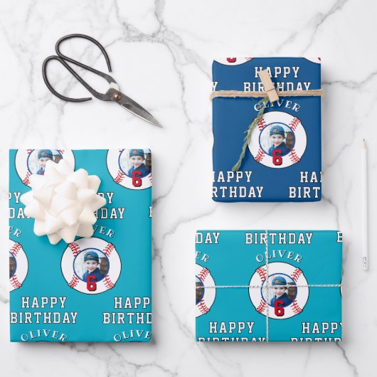 Baseball Ball Kids Birthday Photo Inpakpapier Vel (Voorkant)