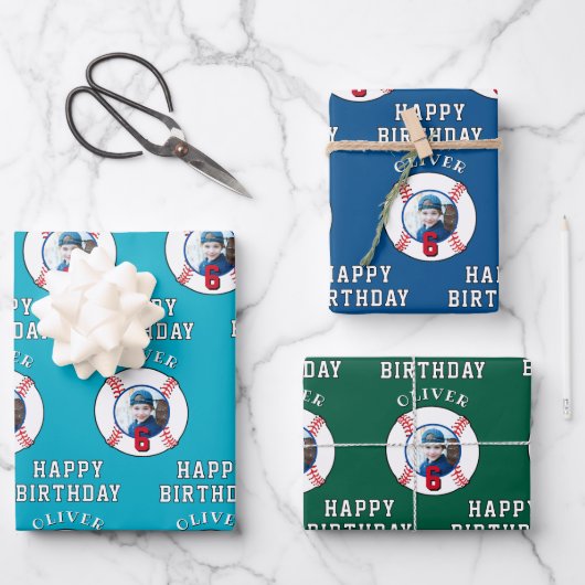 Baseball Ball Kids Birthday Photo Inpakpapier Vel (Voorkant)
