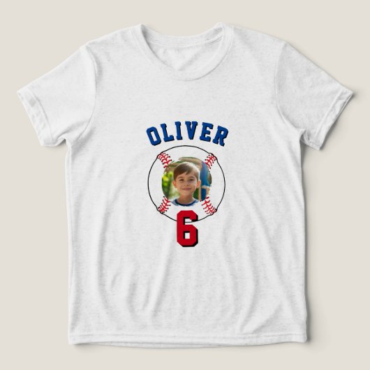Baseball Ball kinderen Birthday Foto Tri-Blend Shirt (Design voorkant)