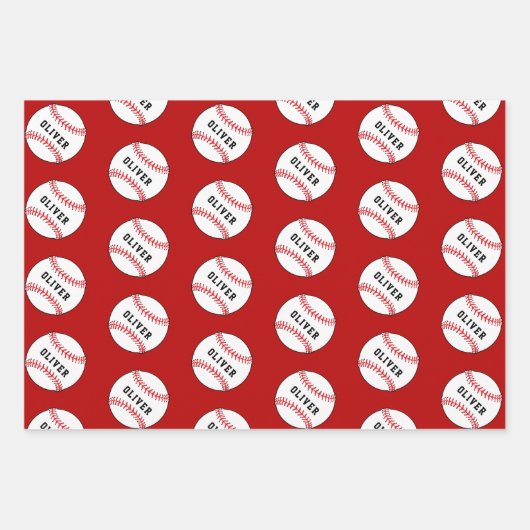 Baseball Ball Pattern Kids Name Birthday Wrapping Inpakpapier Vel (Voorkant 2)