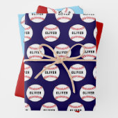 Baseball Ball Pattern Kids Name Birthday Wrapping Inpakpapier Vel (In situ)