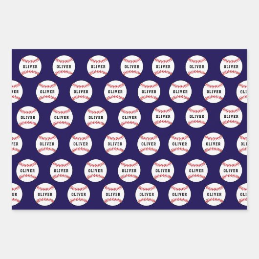 Baseball Ball Pattern Kids Name Birthday Wrapping Inpakpapier Vel (Voorkant)