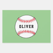 Baseball Ball Pattern Kinder naam Birthday Inpakpapier Vel (Voorkant)
