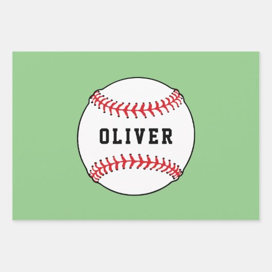Baseball Ball Pattern Kinder naam Birthday Inpakpapier Vel (Voorkant)