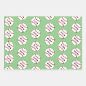 Baseball Ball Pattern Kinder naam Birthday Inpakpapier Vel (Voorkant 2)