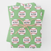 Baseball Ball Pattern Kinder naam Birthday Inpakpapier Vel (In situ)