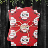 Baseball Ball Pattern Kinder naam Vrolijk Kerstfee Inpakpapier Vel