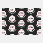 Baseball Ball Pattern Kinder naam Vrolijk Kerstfee Inpakpapier Vel (Voorkant 3)