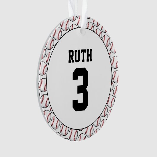 Baseball Ball Pattern Player Name Number Sports Ornament (voorkant)