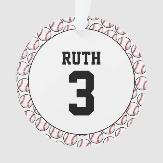 Baseball Ball Pattern Player Name Number Sports Ornament (voorkant)